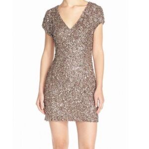 Parker Rose Gold Sequin V-Neck Short Sleeve Cocktail Dress